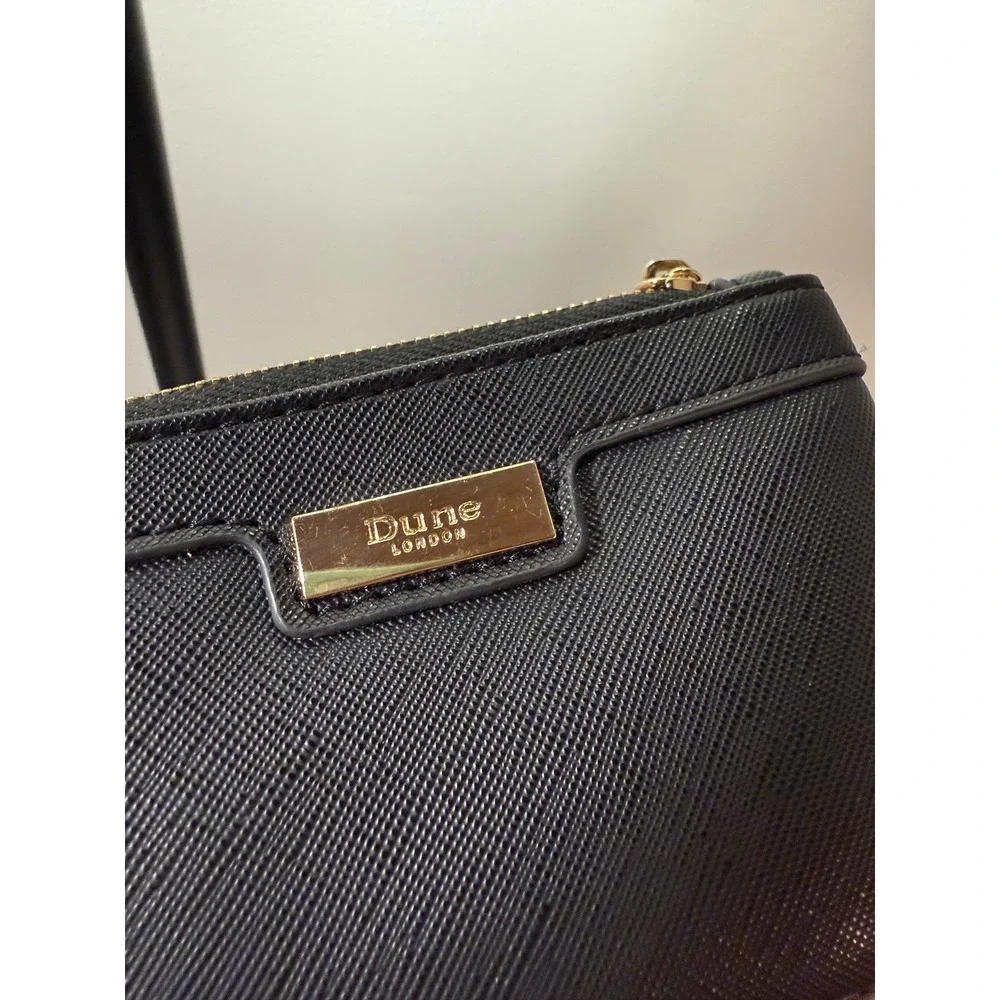 Dune London Black Saffiano Zip Coin Purse Key‎ Pouch Gold Chain Attachment